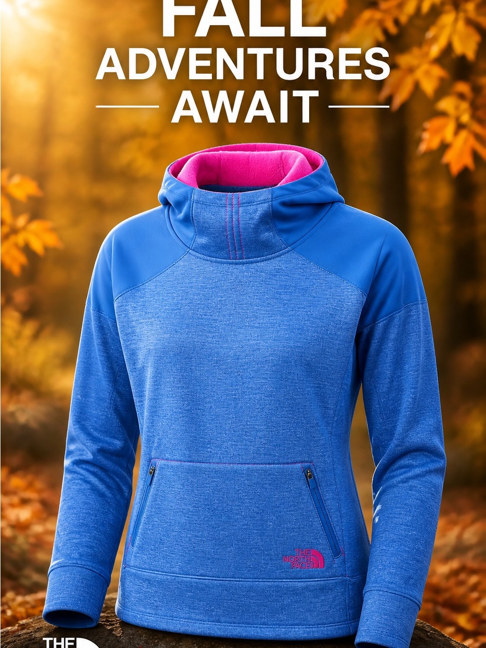 The North Face Women’s Royal Blue Hoodie with Pink Hood Lining